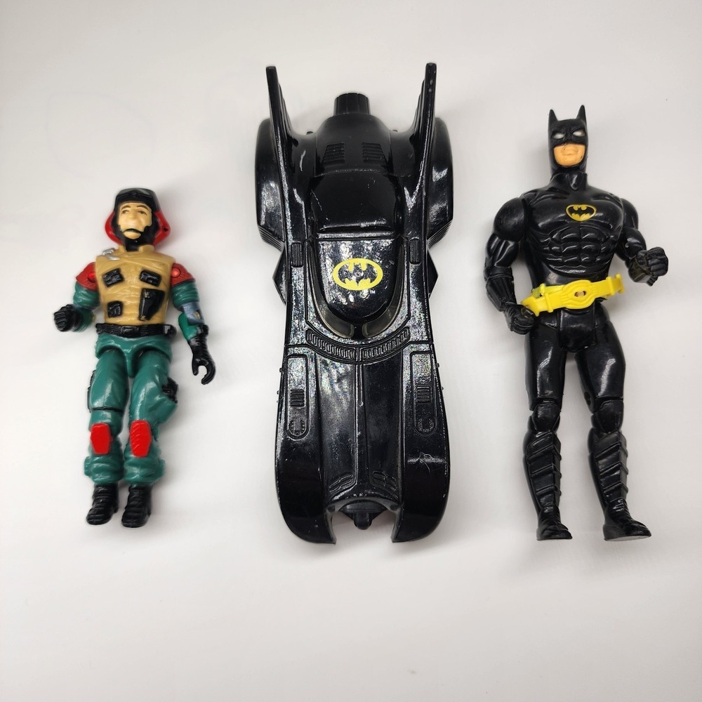 Vintage 1989 Kenner Batman Batmobile & Action Figure Lot DC Comics 1980s HTF Set